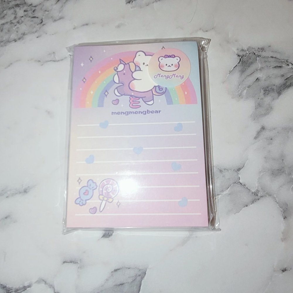 NWT Kawaii Teddy Bear Memo Pad Stationary - Rainbow